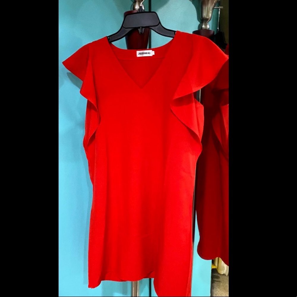 a red flowy dress